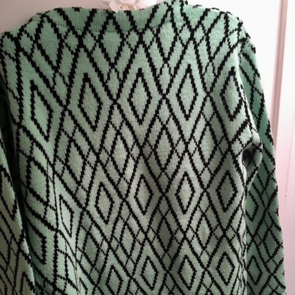 Cozy Mint Green Argyle Cardigan Sweater - S/M - Picture 4 of 6